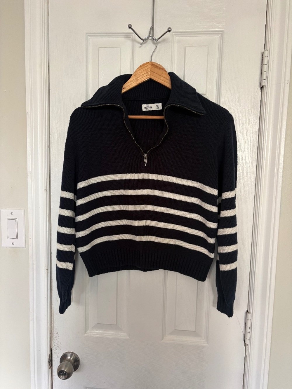 Hollister Co. Striped Quarter-Zip Knit Sweater